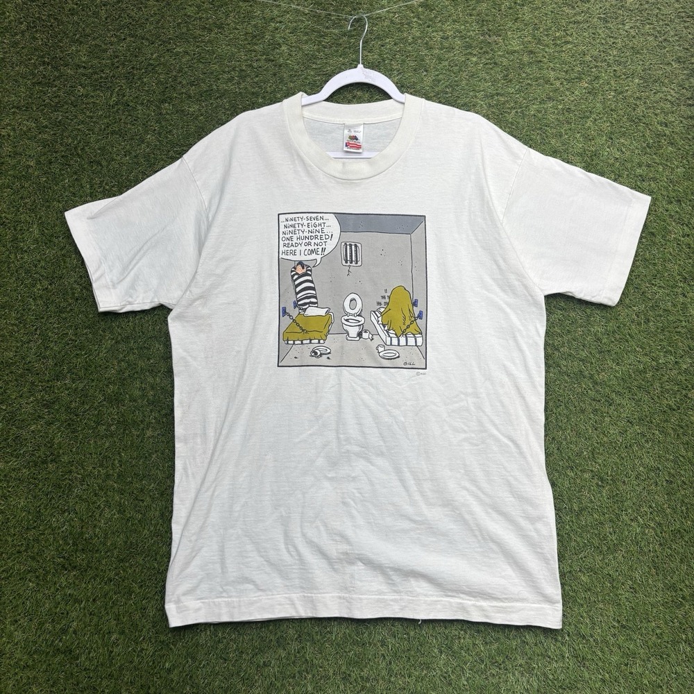 Vintage Steve Gill Shirt Mens Large Cartoon Shark Dive Hell Cayman Islands 90s